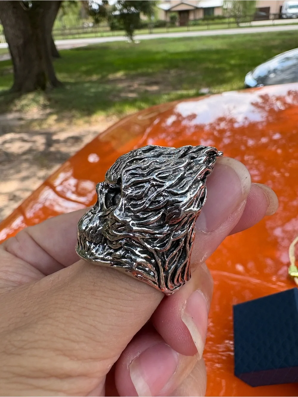 Men's Silver-Tone Flame Skull Ring - Bold Statement Jewelry